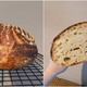 whole loaf of bread on left, slice on right